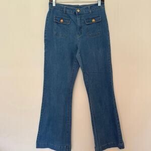 Jason Wu wide leg jeans Woman’s size 8 blue with gold buttons high rise